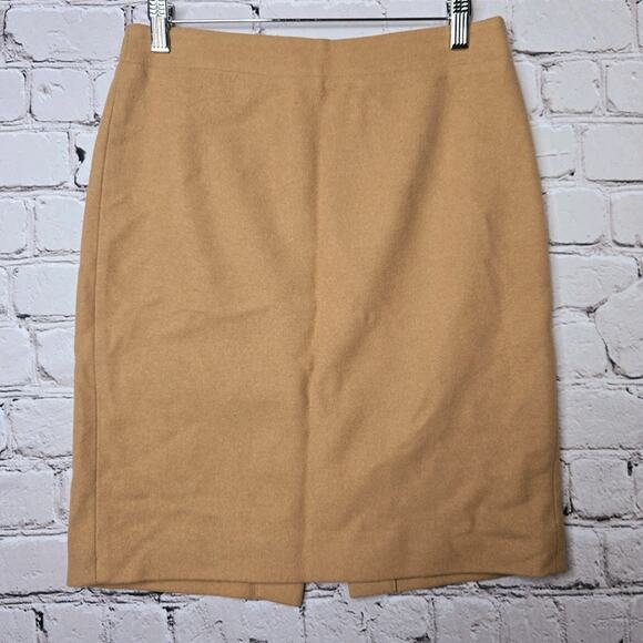 J Crew The Pencil Skirt Wool Classic Tan Straight Preppy Old Money Skirt Size 2 - Picture 2 of 12